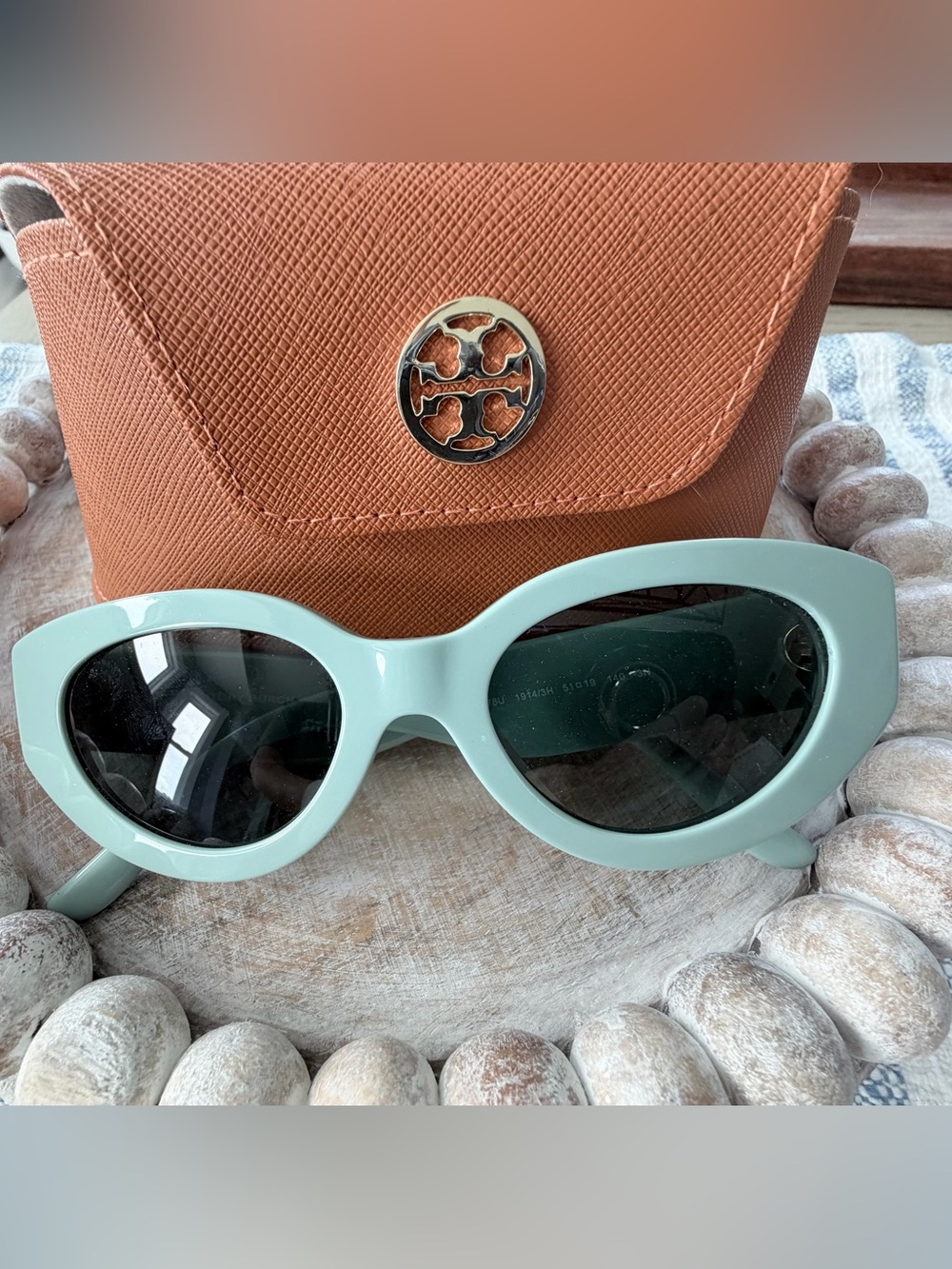Tory Burch Mint Cat-Eye Sunglasses with Orange Logo Case